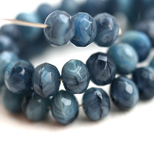 5x7mm Montana Blue Czech beads glass spacers, mixed blue fire polished rondels, donut, rondelle - 25Pc - 1724