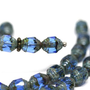 8x6mm Blue cathedral beads Picasso czech glass barrel beads Fire polished Sapphire blue beads 15Pc 0927 image 2