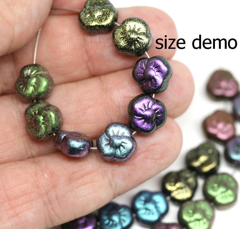 20Pc 1965 Metallic Purple flower bead Violet Purple glass bead 9mm czech glass flower three petal daisy floral bead