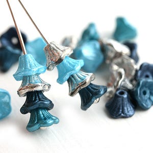 7x5mm Ocean Wave Flower Cups beads Mix, Blue, Silver, Petrol Blue, Teal, Czech glass beads, small bell beads 25Pc 2959 image 3