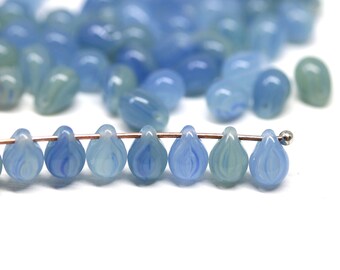 5x7mm czech glass top drilled pale blue drop beads for jewelry making 50pc Light blue purple teardrops 1813