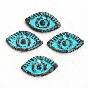 Evil Eye charms Green Patina copper jewelry charms Verdigris patina Boho charms Greek metal casting beads 17x10mm Lead Free - 4pc - F260