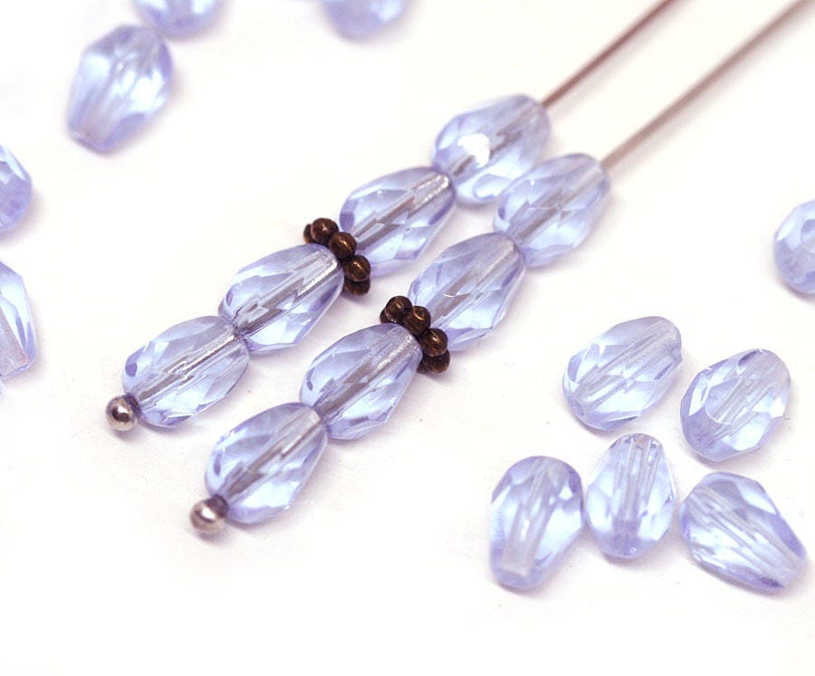 5x7mm czech glass top drilled pale blue drop beads for jewelry making 50pc Light blue purple teardrops 1813