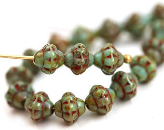 30pc Fancy bicone Turquoise beads with Picasso finish glass spacer - 6mm - 2939