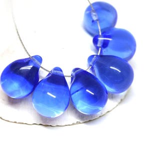 10 x 14 mm, lágrimas de vidrio azul transparente, cuentas briolette grandes checas, 6 piezas - 0454