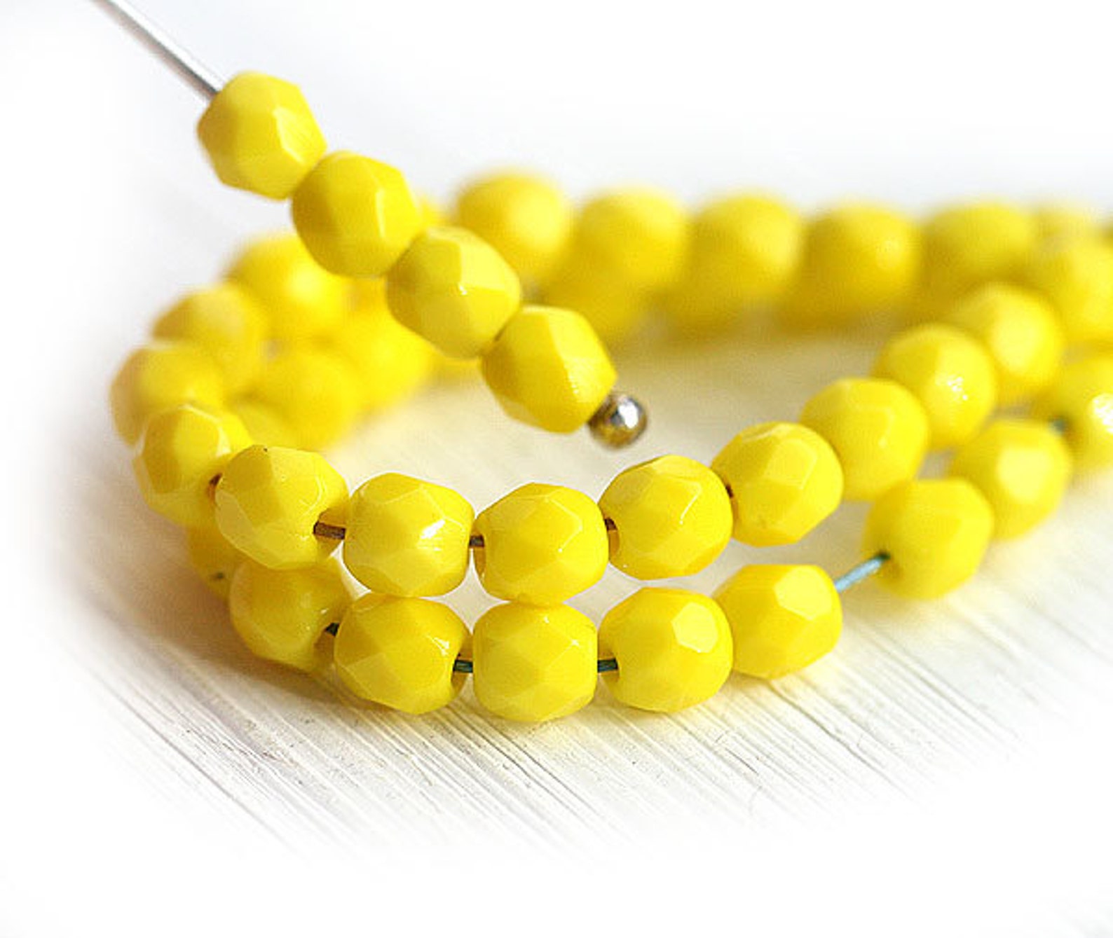 4mm Opaque Yellow beads czech glass faceted beads fire Etsy