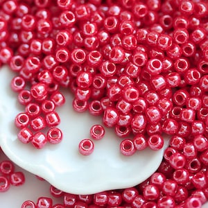 Red Toho Seed Beads 11/0: Opaque Lustered Cherry Rocaille Beads (10g)