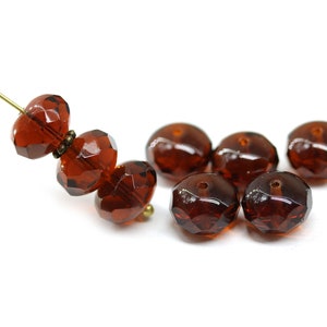 7x11mm Dark topaz fire polished rondelle brown Czech glass beads large rondels 8pc 3983 image 3