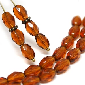 8x6mm Brown Topaz oval czech glass beads, fire polished barrel beads - 30Pc - 1331