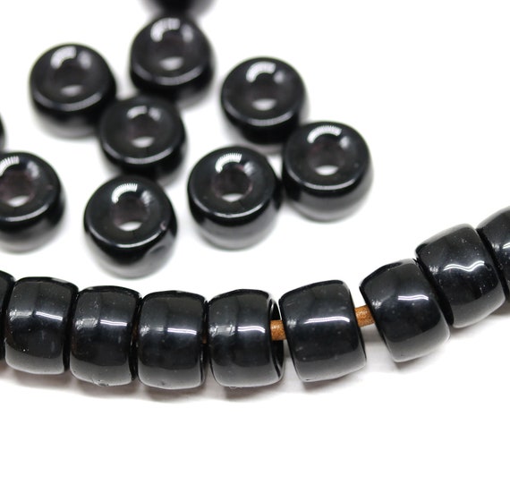 9mm Jet Black Pony Beads Czech Glass Roller Beads 3mm Hole Round