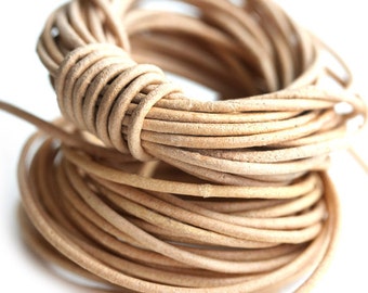 2mm Round Leather cord - Light Natural, Tan - 10 feet, LC085