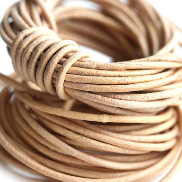 2mm Round Leather cord - Light Natural, Tan - 10 feet, LC085