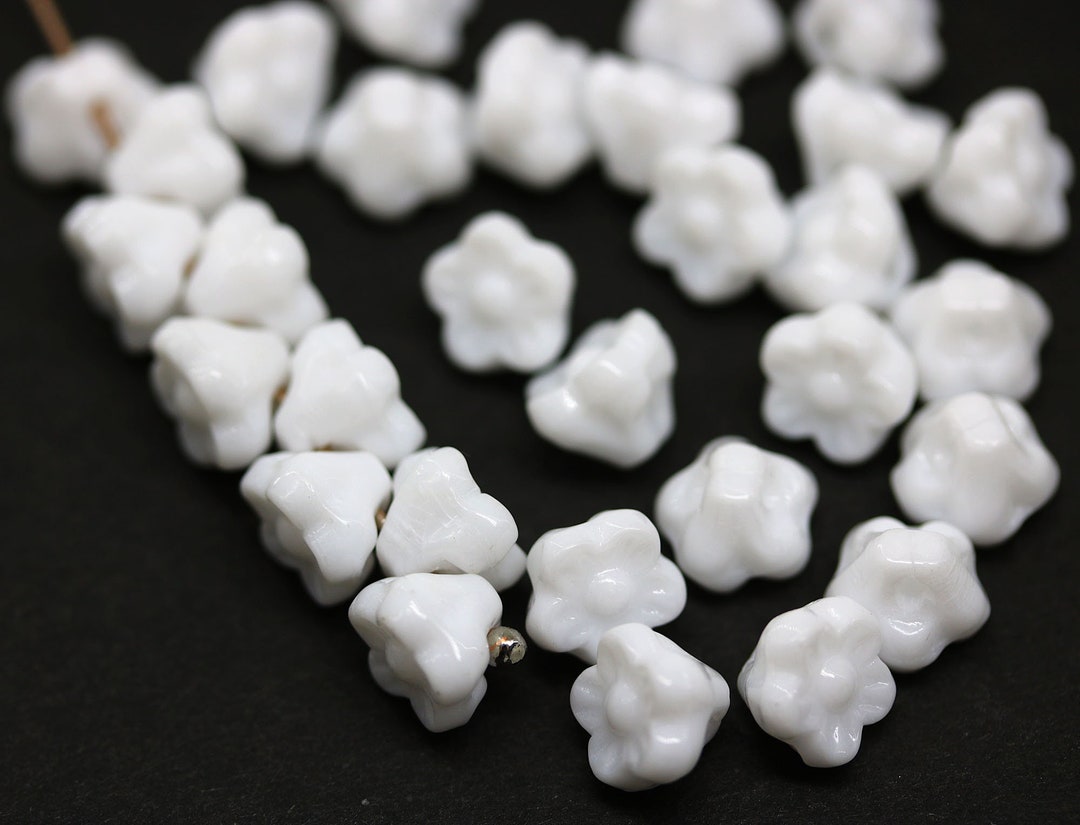 7mm Button Style White Flower Beads Czech Glass Floral Beads, 25pc 2590 - Etsy UK