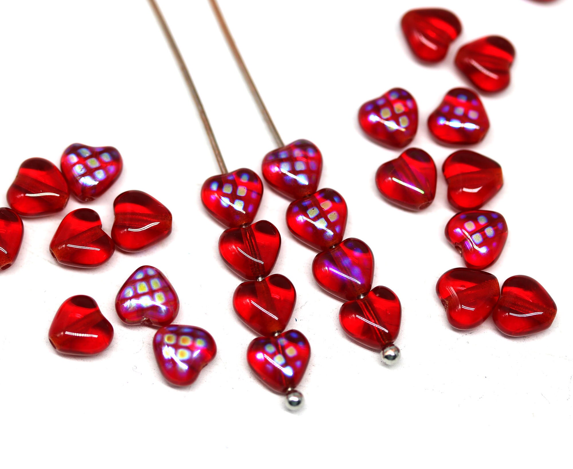 6mm Red heart beads Czech glass heart shaped pressed beads Etsy