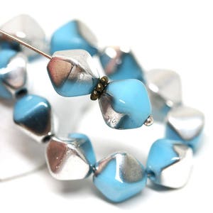 Blue Silver bicone beads 10mm czech glass bicones Blue glass beads Silver druk bicones - 15Pc - 0502