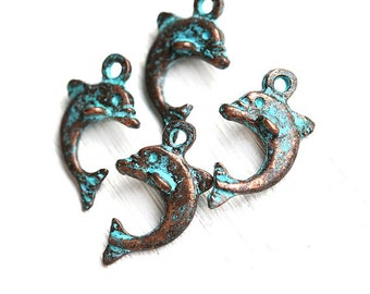 4Stk Delfin Charms Grün Patina Kupfer Schmuck Charms Delfin Anhänger griechisches Metall Gießen Nautischer Schmuckherstellung - F268