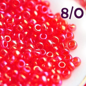 Red TOHO seed beads, size 8/0, Transparent Rainbow Lt. Ruby, N 165, Red rocailles - 10g - S657