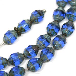 8x6mm Blue cathedral beads Picasso czech glass barrel beads Fire polished Sapphire blue beads 15Pc 0927 image 4