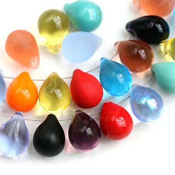 10x14mm Perles en forme de larme MIX Second CHOICE gouttes de verre tchèque grandes Briolettes en verre - 12Pc - 0670