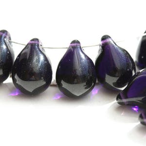 10 x 14 mm donker koningspaars tsjechische glasdruppelkralen, donkere amethist grote brioletten druppelkralen - 6 stuks - 1746