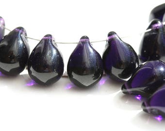 10x14mm Dark Royal Purple czech glass Teardrop beads, dark amethyst large Briolettes drop beads - 6Pc - 1746