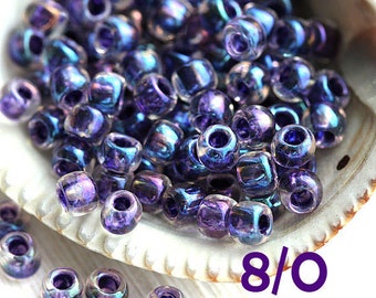 TOHO seed beads size 8/0, Inside Color Rainbow Crystal Tanzanite Lined N 181, rocailles, blue purple glass beads - 10g - S715