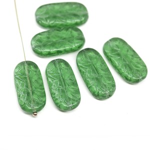 25x12mm Large antique green oval flat czech glass beads with ornament 6pc 5800 image 5