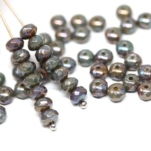 3x5mm Gray czech glass rondel beads, Mother of pearl shine gemstone cut rondelle bead 50Pc 2521 image 7