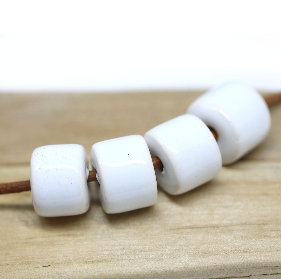 White Ceramic Tube Beads Enamel Coating 13mm Large Tube Beads for