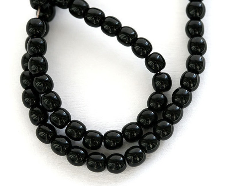 5mm Jet black round spacer beads, czech glass pressed black opaque druk beads, 50Pc 1491 image 2