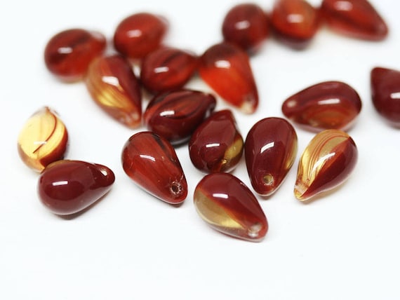 Red & Yellow Czech Glass Teardrop Beads (6x9mm) - 20pc