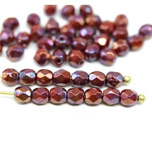 4mm Metallic brown purple czech glass faceted fire polished round spacer beads 50Pc - 0006
