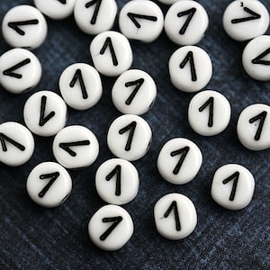 1 Contas de número, contas de vidro tcheco branco com incrustações pretas, conta número 1, símbolo, 6 mm - 25 unidades - 2463