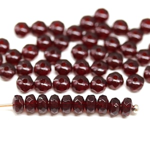 Garnet Red Czech Glass Rondelle Beads: 2x3mm Fire Polished (50pc)