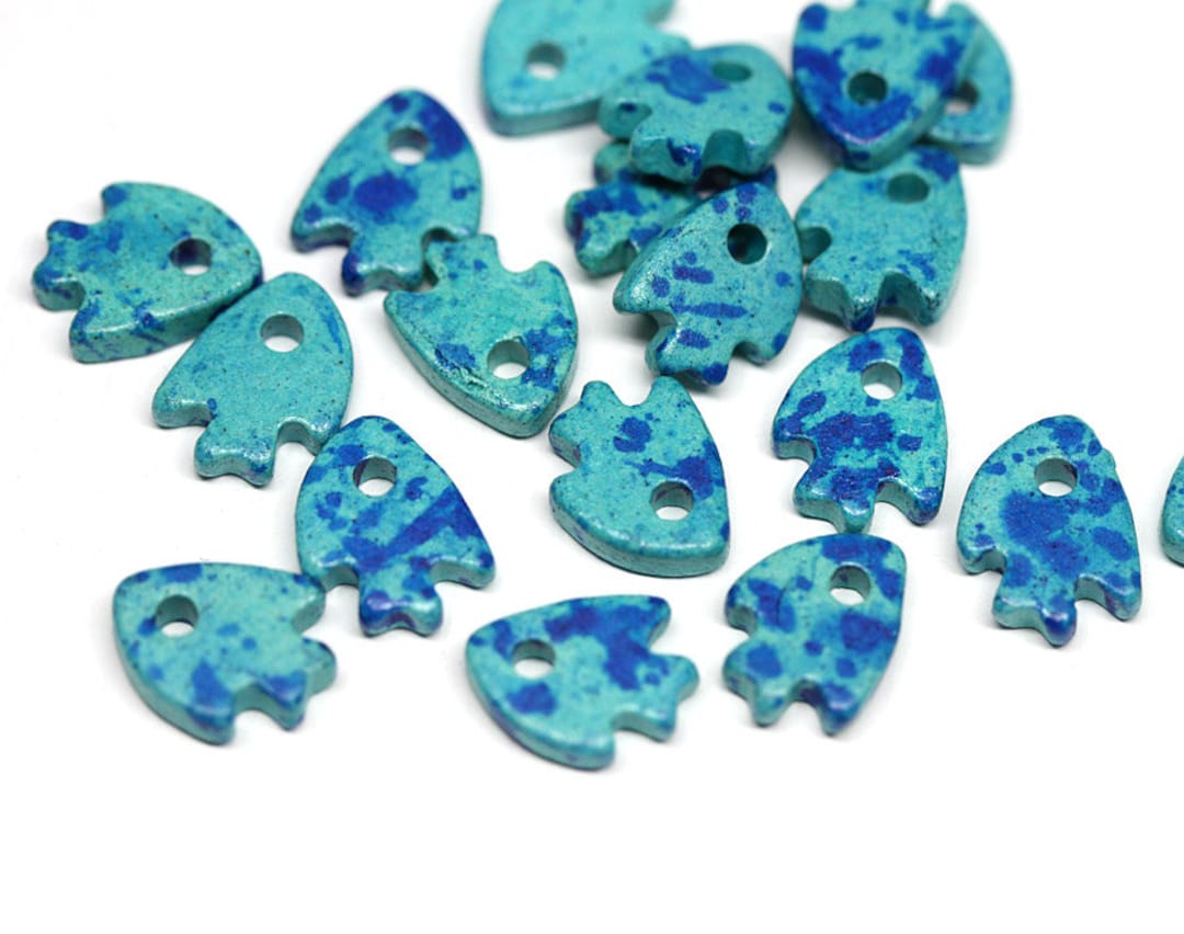 Blue Fish Charms Ceramic Fish Beads Mixed Blue Small Fish Etsy