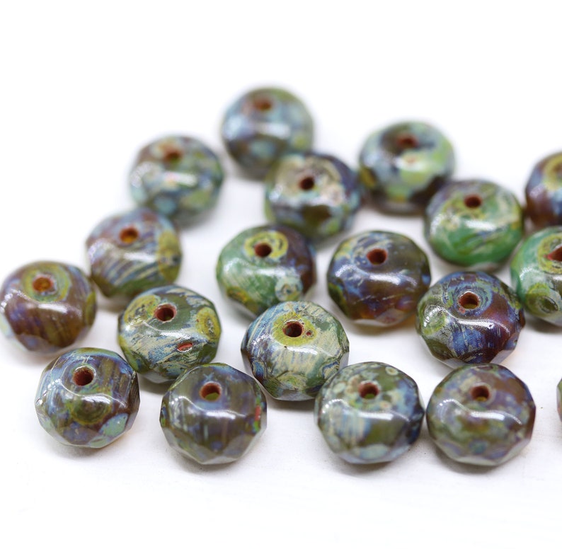 5x8mm Picasso Czech glass rondelle beads, gemstone cut rondels, 20pc 2600 image 3