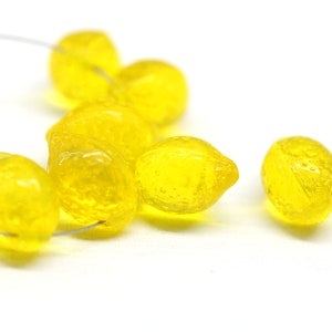 Yellow lemon Czech glass beads transparent yellow 14x10mm fruit beads Top drilled 8pc - 2642