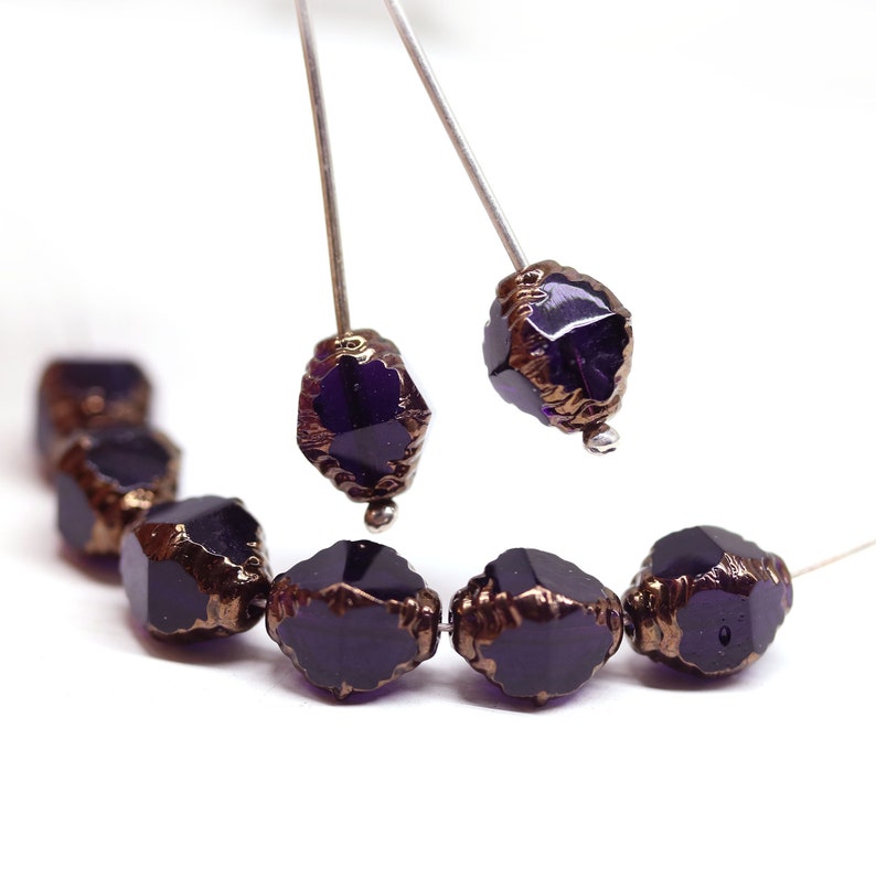 10x8mm Very dark purple bicone fire polished czech glass beads golden edge, 8Pc 5659 image 5