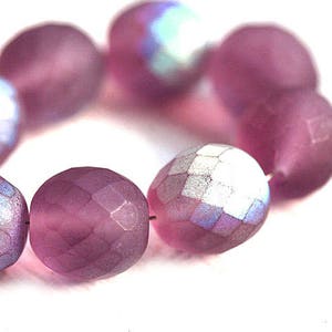 12mm round Purple beads, Fire polished czech glass, Matte Purple AB finish - 6Pc - 1947