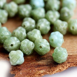 Khaki green bicone beads, czech glass, green bicones, pressed beads - 6mm - 30Pc - 2885