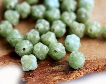 Khaki green bicone beads, czech glass, green bicones, pressed beads - 6mm - 30Pc - 2885