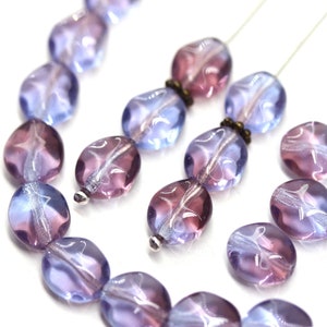 Purple blue wavy oval czech beads 9x8mm glass pressed beads 20Pc - 1486
