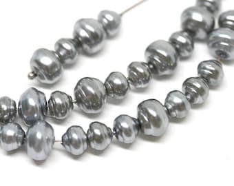 Grey silver Faux pearls beads Steel grey czech glass round beads mix Grey faux pearls 6mm 8mm - 30Pc - 2783