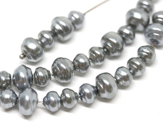 Steel Grey Czech Glass Faux Pearl Beads Mix: 6mm 8mm (30pc)