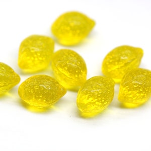 Yellow lemon Czech glass beads transparent yellow 14x10mm fruit beads Top drilled 8pc 2642 image 4
