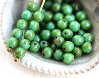 Perles picasso vert turquoise de 4 mm, espaceurs ronds, verre tchèque, rustique, argent, 50 pièces - 0759