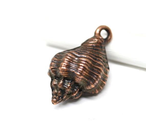 Large Copper Shell Pendant: Patina Beach Jewelry Charm