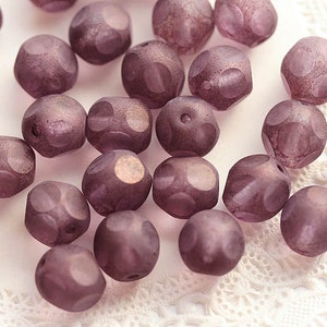 10mm Dusty purple violet glass beads, czech round fire polished, round cut purple beads 10Pc 1792 image 3