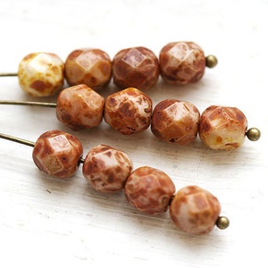 6mm Rustic brown czech glass beads Picasso fire polished spacers 25Pc 0657 image 3