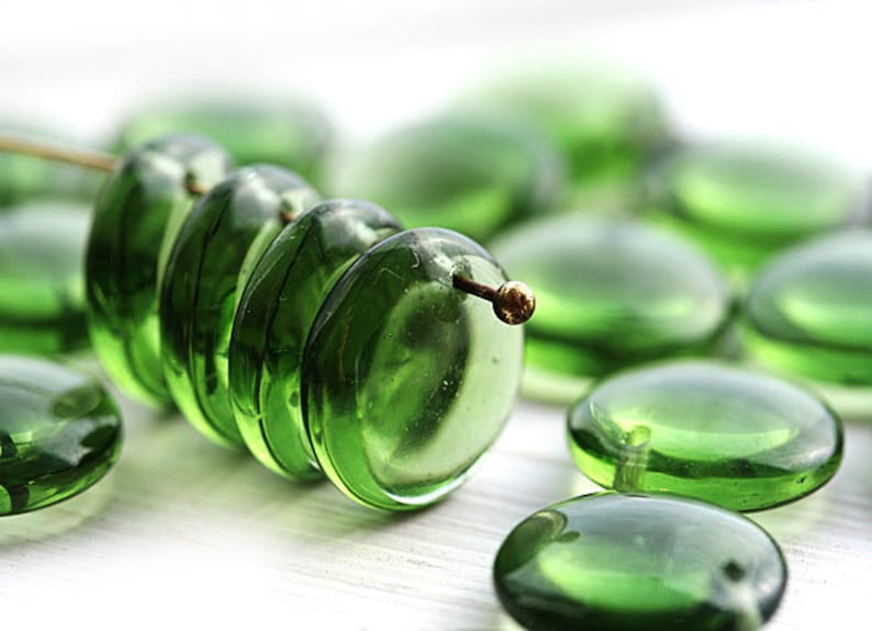 12mm Lentils lentil shape 2357 top drilled rondelles 20Pc Olive green czech glass beads glass beads Olivine beads